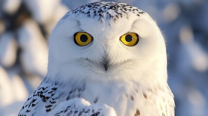 Fototapeta premium Snowy Owl with Striking Yellow Eyes in Its Arctic Habitat, Capturing the Essence of Wildlife Beauty