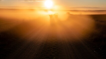 Obraz premium Golden Hour Glow - A Serene Landscape Bathed in Warm Sunlight.