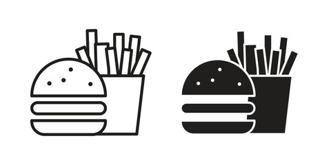 Burger Fries icons Concepts. black solid and line stroke designs for web and app use