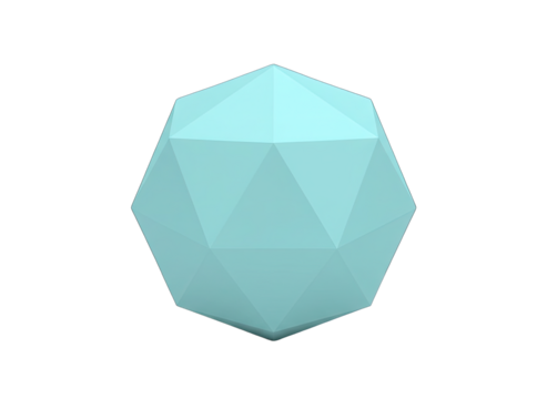 Light Blue Icosahedron Geometric Shape With Sharp Edges and Realistic Shadows Isolated on Transparent Background 3D Render
