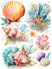 Colorful underwater plant illustrations.