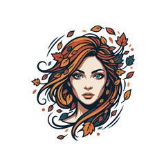 Girl with blue eyes and autumn leaves into hair