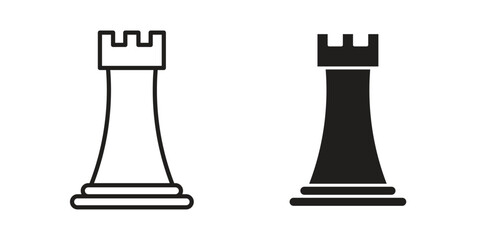 Chess rook icons Concepts. black solid and line stroke designs for web and app use © Raj