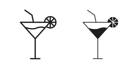 Citrus Martini glass icons Concepts. black solid and line stroke designs for web and app use