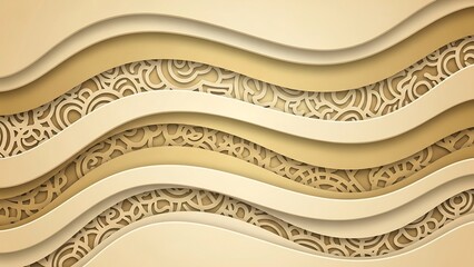 Elegant Beige Wavy Layers with Intricate Pattern Background.