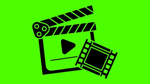 action illustration movie silhouette cinema logo video icon green outline screen production film video camera clapper clapperboard scene board shape and vector graphic background
