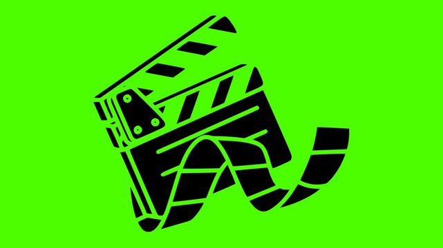 action illustration movie silhouette cinema logo video icon green outline screen production film video camera clapper clapperboard scene board shape and vector graphic background