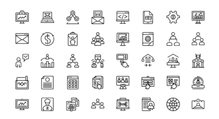 Set of business and technology icons simple line vector design perfect for ui and web design