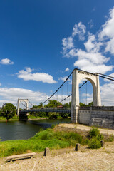 Suspension bridge spanning Loire river in Chalonnes sur Loire, France