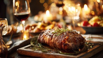 Indulge in a delicious roasted beef dinner with rosemary garnish, perfect for cozy gatherings and elegant celebrations, creating heartwarming memories with family and friends