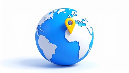 A global concept is illustrated by a 3d earth globe with continents like Europe and America on a blue background, showing a map of the world