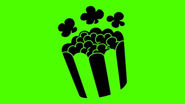 box illustration popcorn silhouette cinema logo video icon green outline screen snack bucket food corn entertainment movie white striped shape up vector graphic background