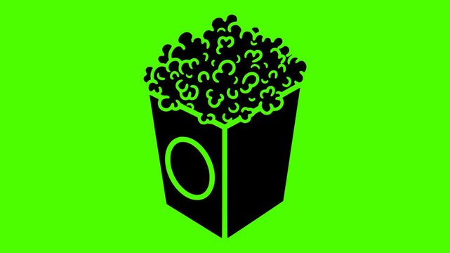 box illustration popcorn silhouette cinema logo video icon green outline screen snack bucket food corn entertainment movie white striped shape up vector graphic background
