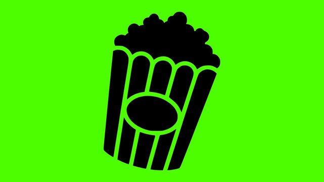 box illustration popcorn silhouette cinema logo video icon green outline screen snack bucket food corn entertainment movie white striped shape up vector graphic background