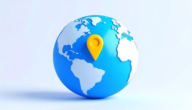 3D glass globe illustration of Earth, showing continents Europe and America, on an abstract blue background