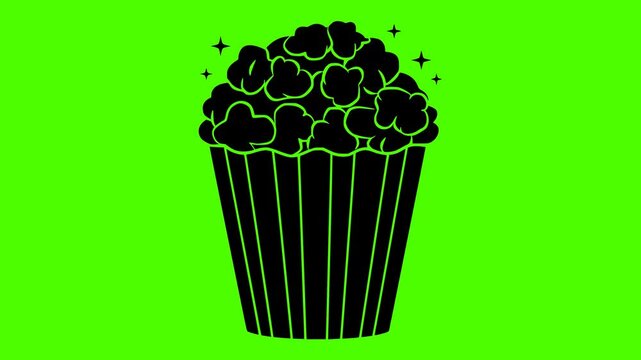 box illustration popcorn silhouette cinema logo video icon green outline screen snack bucket food corn entertainment movie white striped shape up vector graphic background
