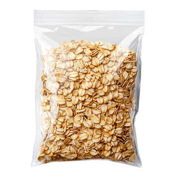 Realistic granola bag PNG, transparent plastic food packaging mockup with oats, breakfast cereal product isolation