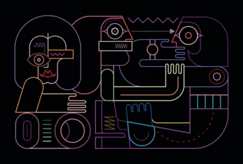 Fototapeten Abstraktion Kunst Neon colors line art design isolated on a black background Three Women vector illustration.  ©  danjazzia