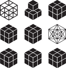 Geometric cube icons vector illustration collection with multiple arrangement styles