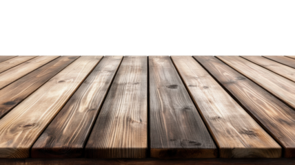 Close-up of rustic wooden planks displaying rich textures and colors under bright lighting with a clear background.