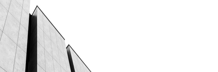 Minimal Modern Building Facade With Big Tiles In Black And White With Copy Space, Abstract Urban Architecture Background Banner