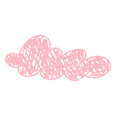 Hand-drawn crayon clouds. Kids element for preschool materials. Playful sky. Cute cartoon weather symbol. Isolated vector illustration	