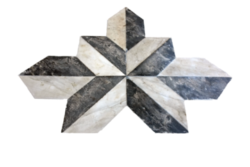 Black and white marble star geometric tile isolated on white