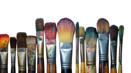 Artistic collection of paintbrushes ready for creative expression in an artist's studio during daylight hours.