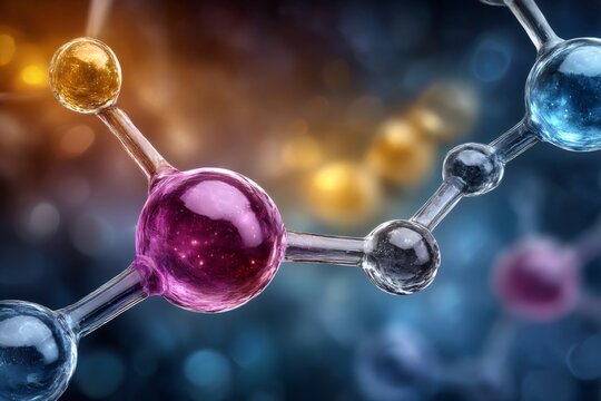Molecular structure connecting various atoms in a scientific background
