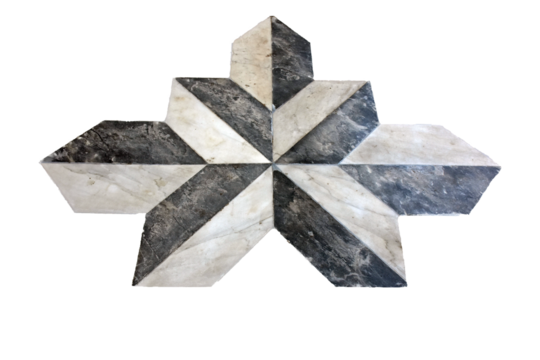 Black and white marble star geometric tile isolated on white