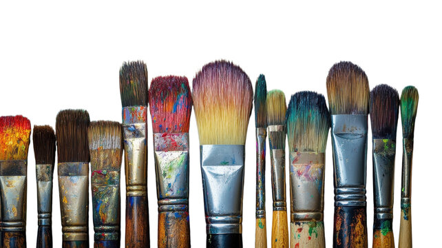 Artistic collection of paintbrushes ready for creative expression in an artist's studio during daylight hours.