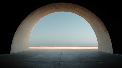 View of the sea through a large, dark, arched opening