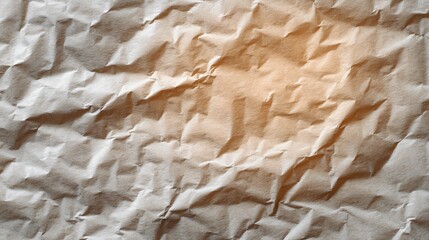 Close up of crumpled brown craft paper texture with warm light
