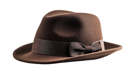 A stylish brown fedora hat sits on a neutral surface, highlighting its smooth texture and classic shape.