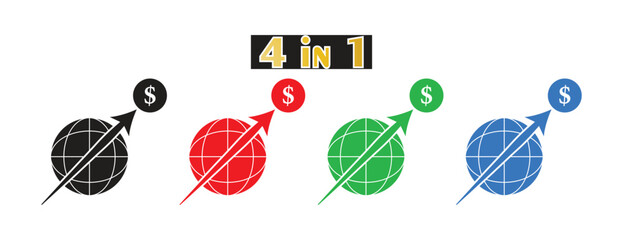 Global Financial Growth and Economic Success, Globe with an upward trending arrow and dollar sign