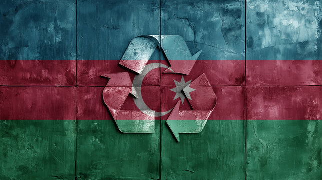 Azerbaijan flag is creatively merged with a recycling symbol, blending national pride with environmental consciousness. The image conveys sustainability, patriotism, and bold design.
