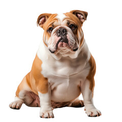 Obraz premium Bulldog sits proudly with a strong body and smooth coat, showcasing its unique facial features and sweet expression.