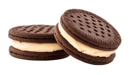 Delicious chocolate cookies with creamy filling ready for a tasty snack or dessert time.