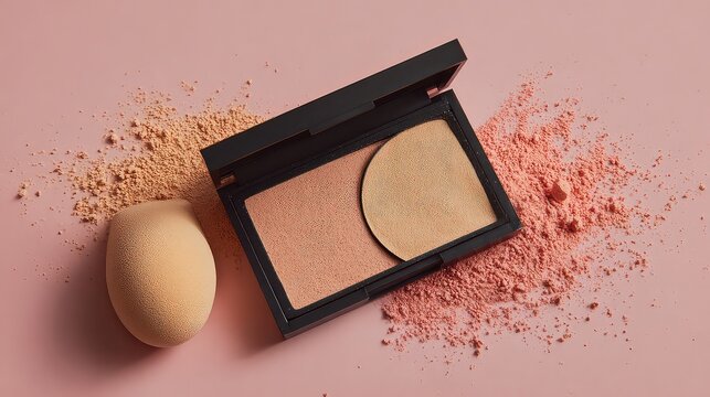 Achieve radiant skin with this professional makeup palette and applicator, perfect for beauty blogs, cosmetic ads, and lifestyle content focused on glowing skin