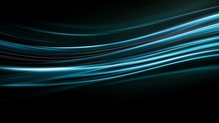 Dynamic Cyan Abstract Background Featuring Waves of Light and Blurred Lines in Futuristic Design