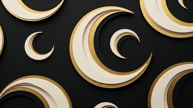 Elegant Ramadan Crescent Moons on Black Background for Festive Greetings.