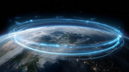 Dynamic Earth view with global network connections and digital data streams, perfect for illustrating international business and advanced technology solutions