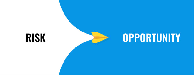 Transition from risk to opportunity with a paper plane symbolizing growth, progress, and change © Hasan_Sumon