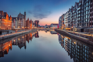 Gdansk, Poland. Cityscape image of old town Gdansk, Poland at twilight blue hour.