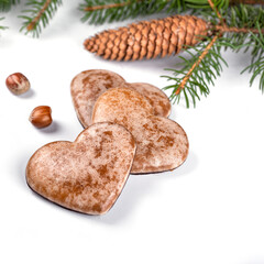 Christmas gingerbread cookies and christmas tree