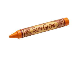 Orange Crayon With Sun Glow Label Isolated on Black Background Detailed Texture and Warm Lighting