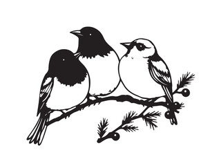 Christmas birds and branch icon image white background.