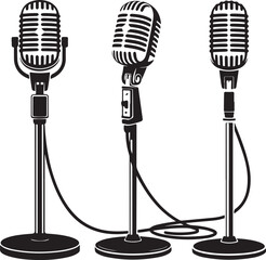 Retro Microphones Arrayed Vector Illustration for Podcast or Studio Recording