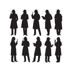 Female Detective Investigator Silhouette Set