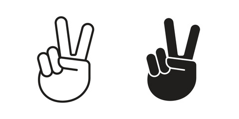 Hand peace icons Concepts. black solid and line stroke designs for web and app use